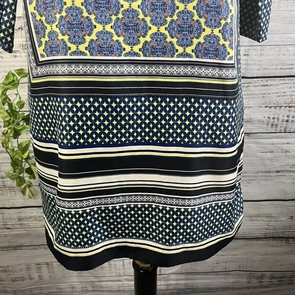 The Limited Dress Extra Small Blue Yellow Boho Straight Sheath Knee Career Slim - Picture 8 of 12